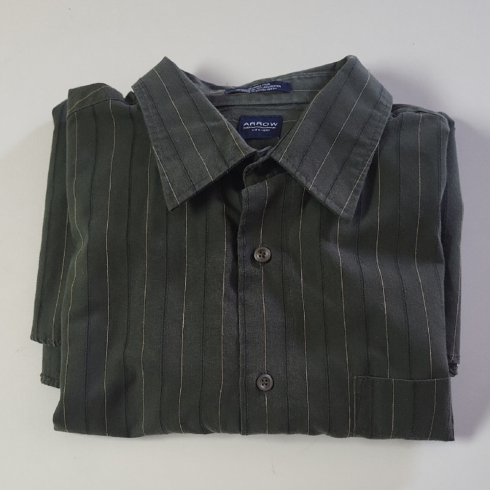Arrow Green Striped Button-Up Shirt